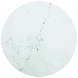 Table Top White Ã˜80x1 cm Tempered Glass with Marble Design