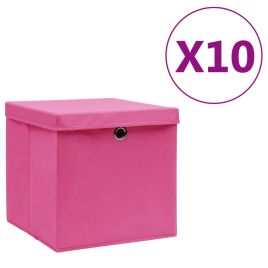 Storage Boxes with Covers 10 pcs 28x28x28 cm Pink