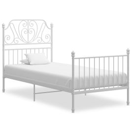 Bed Frame White Metal 90x200 cm