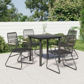 5 Piece Garden Dining Set Black PVC Rattan