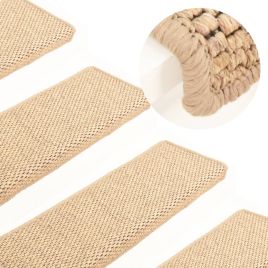 Stair Mats Self-adhesive Sisal-Look 15 pcs 65x21x4 cm Light Beige