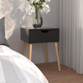 Bedside Table - MADISON Nightstand High Gloss Black 40cm