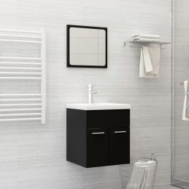 Bathroom Furniture Set Black Chipboard
