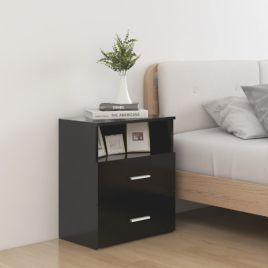 Bedside Table - CHELSEA 2 Piece Nightstand Black 50cm