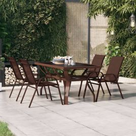 Garden Table Brown and Black 140x70x70 cm Steel and Glass