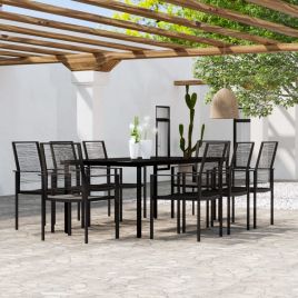 9 Piece Garden Dining Set Black