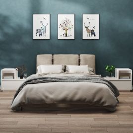 Bedside Table - AUBURN 2 Piece Nightstand White 60cm