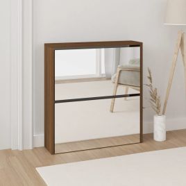 Shoe Cabinet with Mirror 2-Layer Brown Oak 63x17x67cm