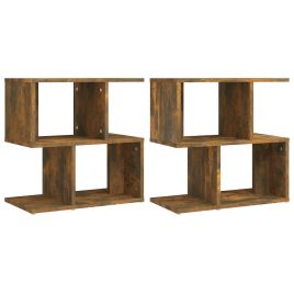 Bedside Table - CLEVELAND 2 Piece Nightstand Smoked Oak 50cm