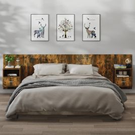 Bedside Table - Jemi Kit 2 Piece Nightstand Smoked Oak 48.5cm