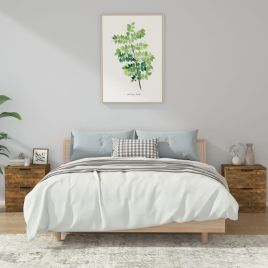 Bedside Table - LEONE Sam 2 Piece Nightstand Smoked Oak 39cm