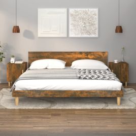 Bedside Table - LEONE Finn 2 Piece Nightstand Smoked Oak 40cm