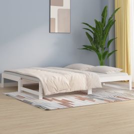Pull-out Day Bed White 2x(80x200) cm Solid Wood Pine