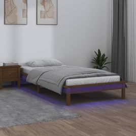LED Bed Frame Honey Brown 90x200 cm Solid Wood