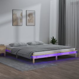 LED Bed Frame 135x190 cm Double Solid Wood
