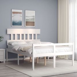 Bed Frame with Headboard White 140x190 cm Solid Wood