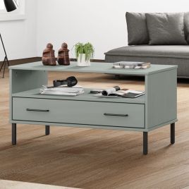 Coffee Table with Metal Legs Grey 85x50x45 cm Solid Wood OSLO