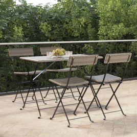 Folding Bistro Chairs 4 pcs Grey Poly Rattan and Steel
