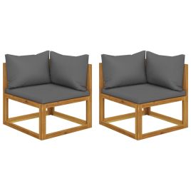 Sectional Corner Sofas 2 pcs with Cushions Solid Wood Acacia