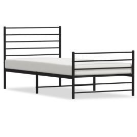 Metal Bed Frame with Headboard and Footboard Black 107x203 cm