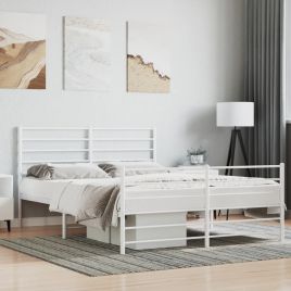 Metal Bed Frame with Headboard and Footboard White 160x200 cm