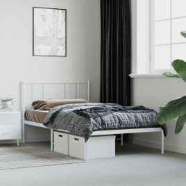 Metal Bed Frame with Headboard White 100x200 cm