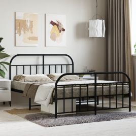 Metal Bed Frame with Headboard and Footboard Black 140x190 cm