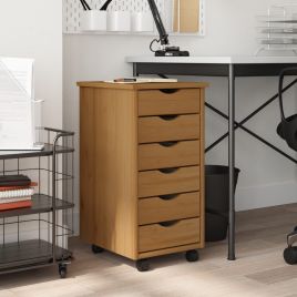 Rolling Cabinet with Drawers MOSS Honey Brown Solid Wood Pine