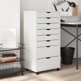 Rolling Cabinet with Drawers MOSS White Solid Wood Pine