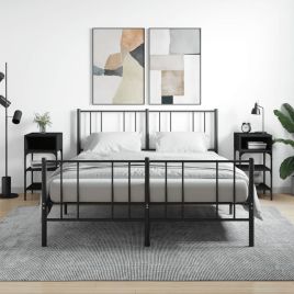Bedside Table - MILO 2 Piece Nightstand Black 35cm