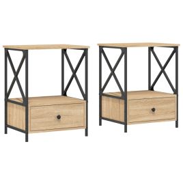 Bedside Table - BELLEVILLE 2 Piece Nightstand Sonoma Oak 50cm