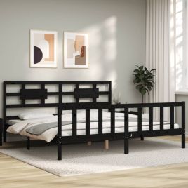 Bed Frame with Headboard Black 200x200 cm Solid Wood