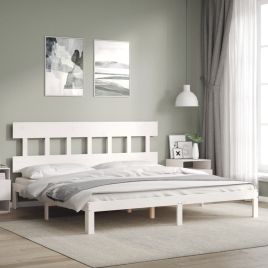 Bed Frame with Headboard White 200x200cm Solid Wood