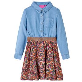 Kids' Dress with Long Sleeves Navy and Denim Blue 116