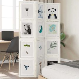 Room Divider 3 Panels White Solid Wood Paulownia