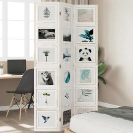 Room Divider 3 Panels White Solid Wood Paulownia