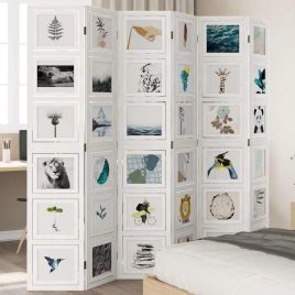 Room Divider 6 Panels White Solid Wood Paulownia