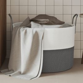 Storage Basket Grey and White 51x33cm Cotton