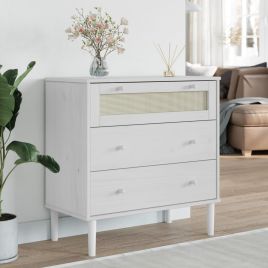 HOXTON White Rattan Chest of Drawers - Medium-sized, 3 Drawers
