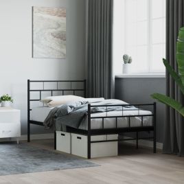 Metal Bed Frame with Headboard and Footboard Black 100x200 cm