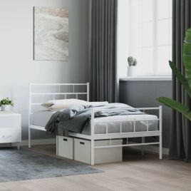 Metal Bed Frame with Headboard and Footboard White 100x200 cm