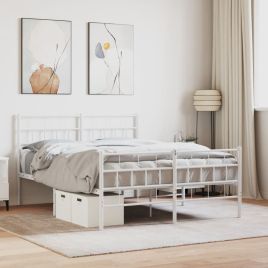 Metal Bed Frame with Headboard and Footboard White 135x190 cm Double