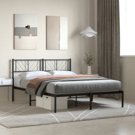 Metal Bed Frame with Headboard Black 150x200 cm King Size