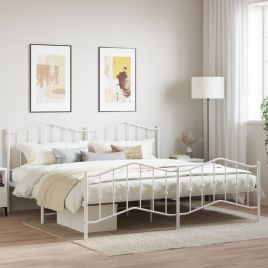 Metal Bed Frame with Headboard and Footboard White 200x200 cm