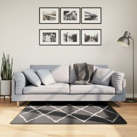 Shaggy Rug High Pile Modern Black and Cream 120x120cm