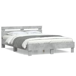 Bed Frame with Headboard Concrete Grey 140x200 cm Engineered Wood