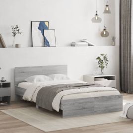 Bed Frame with Headboard Grey Sonoma 135x190 cm Double