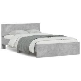 Bedframe with Headboard and LED Concrete Grey 140x190cm