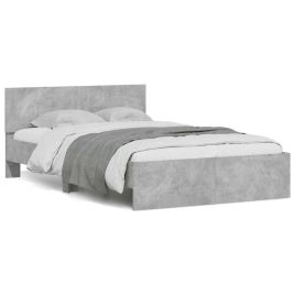 Bedframe with Headboard and LED Concrete Grey 135x190cm Double