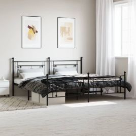 Metal Bed Frame with Headboard and Footboard Black 193x203 cm